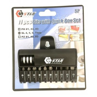 Набор бит 1/4" PH, PZ, SL с битодержателем 11 пр. STAB TB01048C