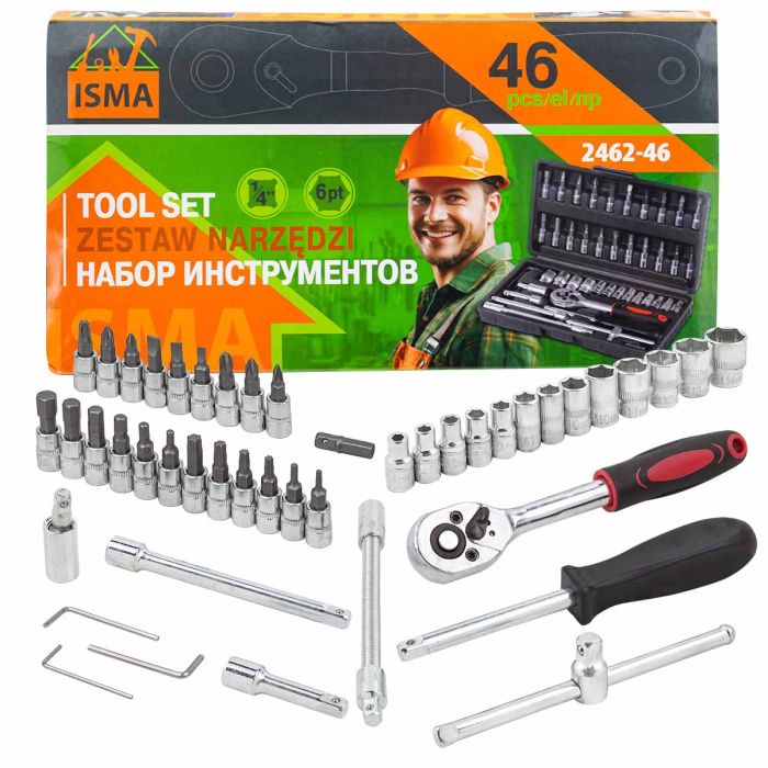 Набор инструмента 46 пр. 1/4'' 6-гр, 4-14 мм ISMA ISMA-2462-46