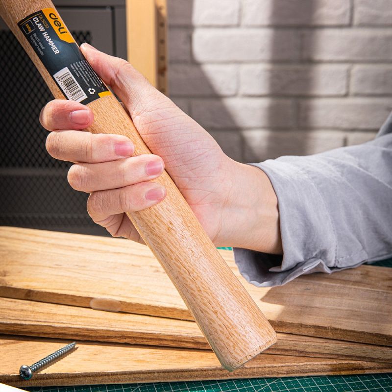 Молоток-гвоздодер Deli YS EDL5250, 0,5 кг, деревянная рукоятка