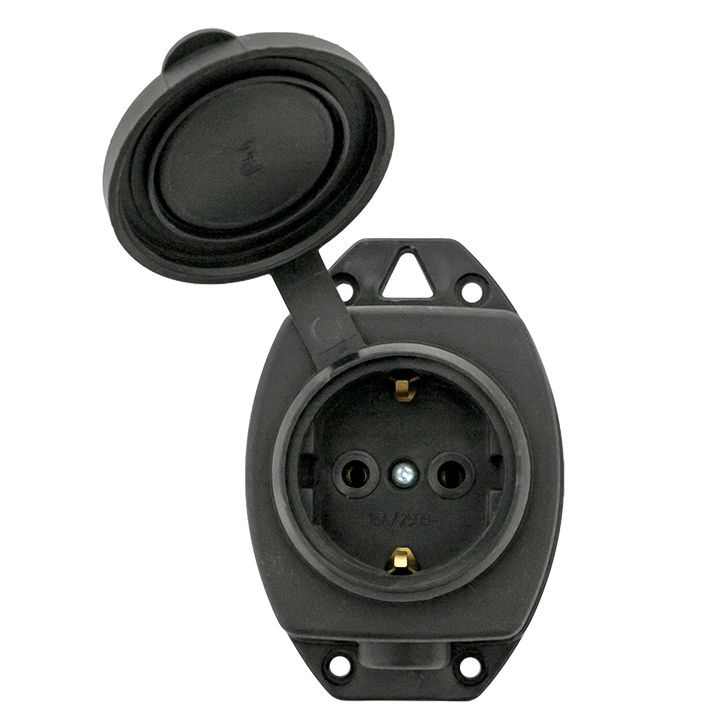 Роз, (колодка) одномест, с защит, крышкой каучуковая 230В 2P+PE 16A IP44 EKF Марс RPS-014-16-230-44