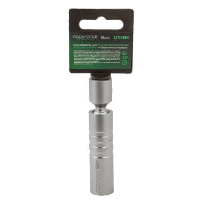 Головка свечная магнитная с шарниром 16 мм 3/8'' 12-гр, L-70 мм RockForce RF-807316BM