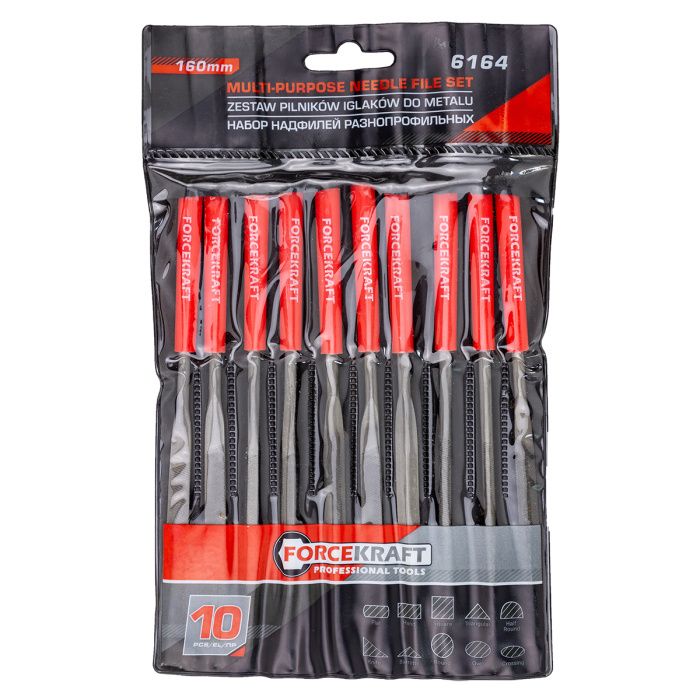 Набор надфилей разнопрофильных 160 мм, 10 пр. ForceKraft FK-6164