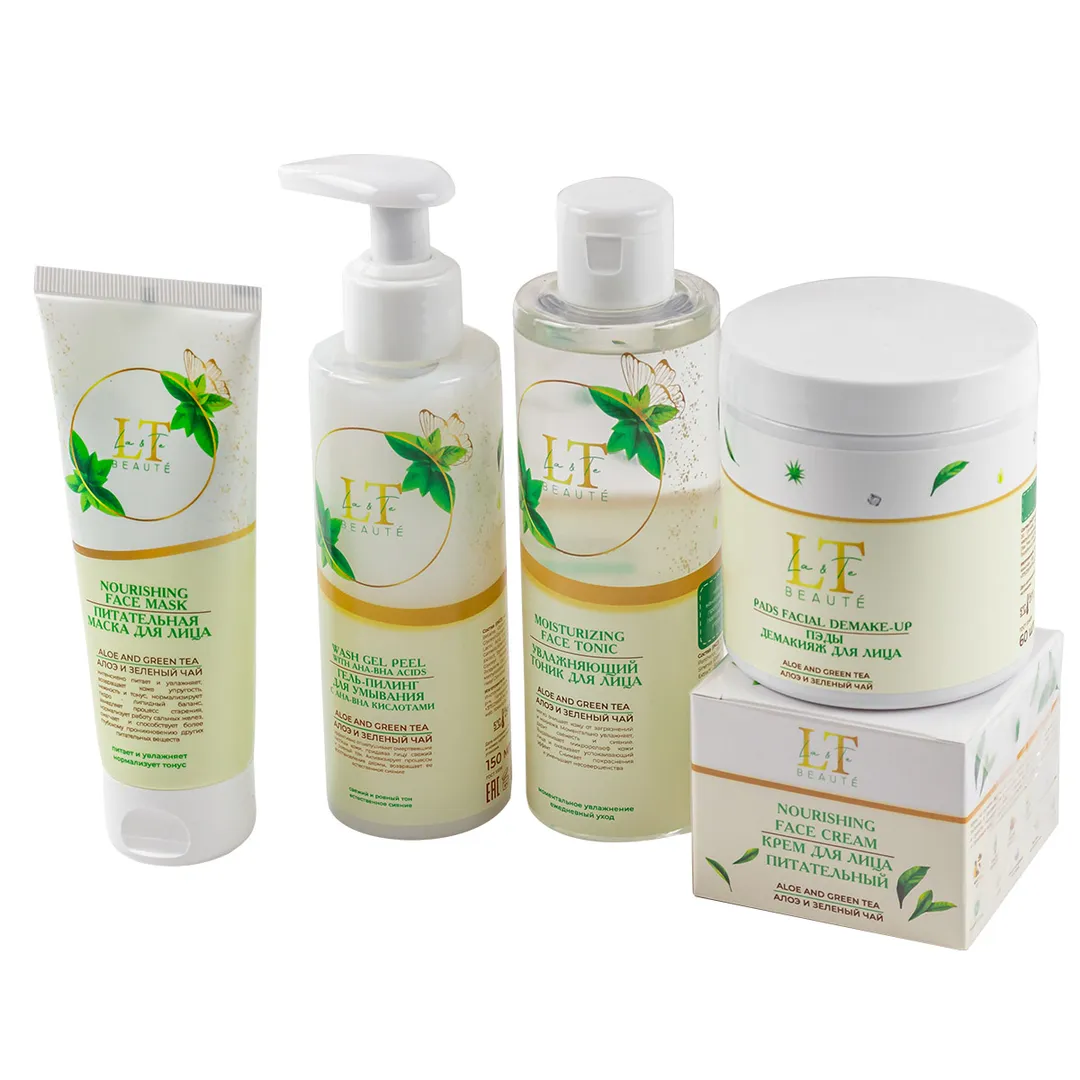 Набор Алоэ и зеленый чай, питательная маска, ПЭДЫ, крем для лица, гель-пилинг, тоник для лица La and Te beaute LT-46
