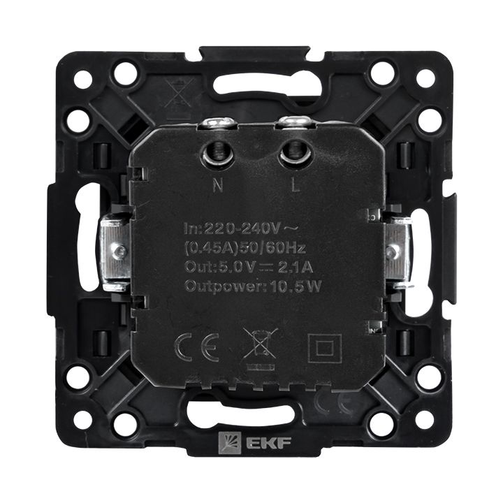 Стокгольм Механизм Розетки USB 2-местной 2,1А черный EKF PROxima EZR16-028-10-2USB