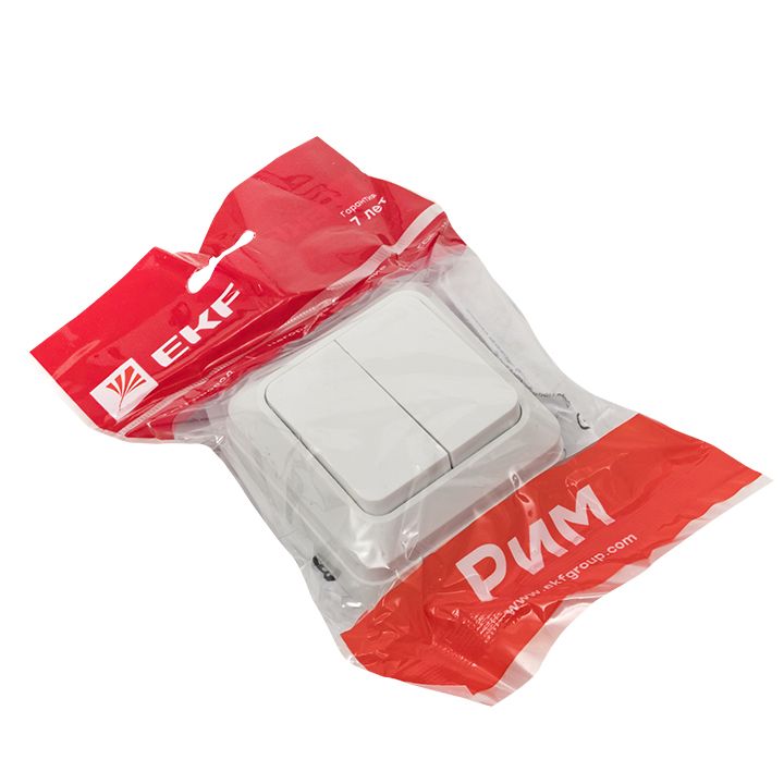 Рим Выключатель 2-клавишный 10А белый EKF ENV10-023-10