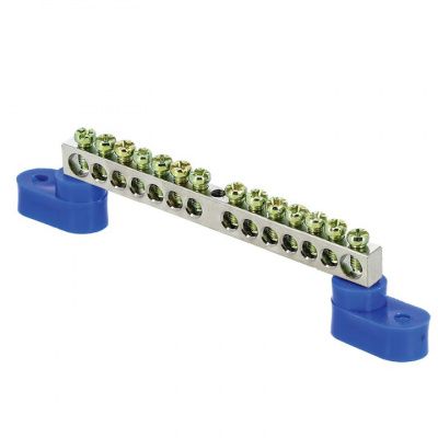 Шина "0" N (6x9мм) 14 отв, цинк 2 синих угловых изолятора EKF PROxima sn1-63-14-2