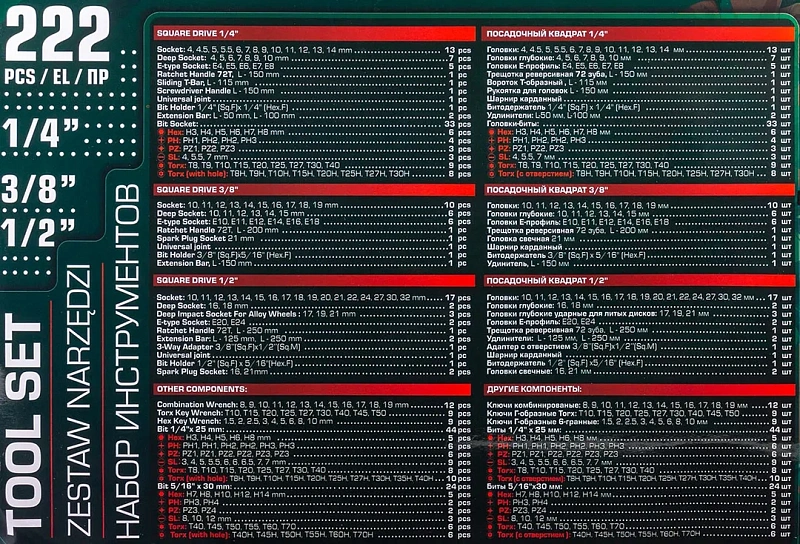 Набор инструментов 222 пр 1/4''&3/8''&1/2'' 6-гр RockForce RF LIGHT-42222-5