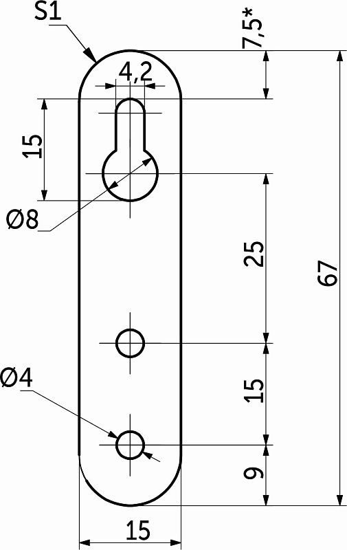 Пластинка зацепная 67*15*1,0 белый цинк, большое отверстие сверху, уп/ 1 тыс.шт, AKS 128688