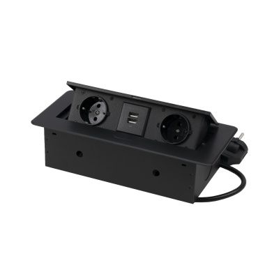 Выдвижной удлинитель NOVA USB, 2 розетки, 2xUSB, черный AKS 78891