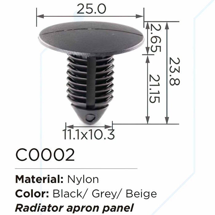 Клипса для крепления внутренней обшивки а/м GM пластиковая, 100 шт Forsage C0002Grey(GM)