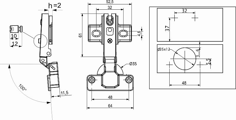 Петля накладная с пружиной 48мм h2 slide-on 52г AKS LIGHT 54705