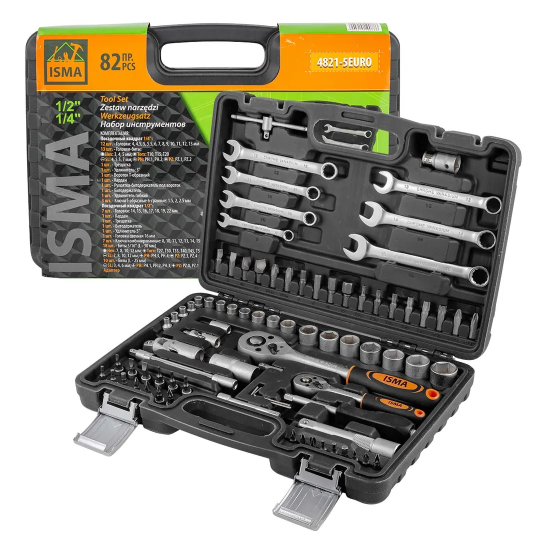 Набор инструментов 82 пр. 1/4''&1/2'' 6-гр. ISMA ISMA-4821-5EURO