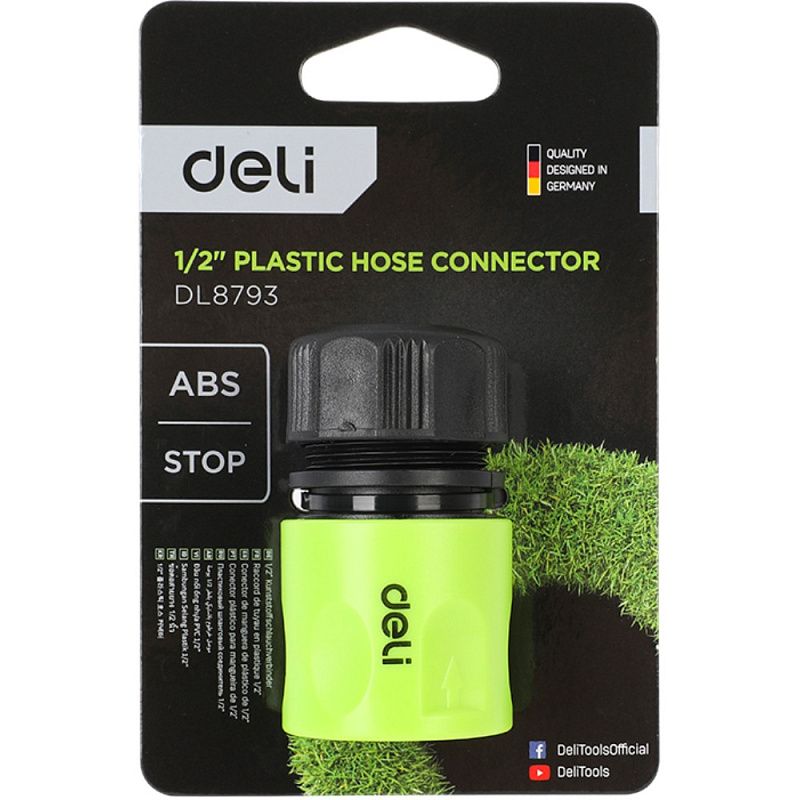 Соединитель-коннектор для шлангов Deli GS EDL8793, 1/2", быстросъемный с аквастопом, черный, зеленый