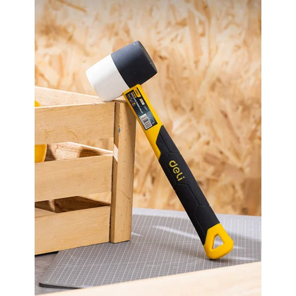 Киянка резиновая Deli YS EDL5816, 0.450 кг, фибергласовая рукоятка, черно-белая