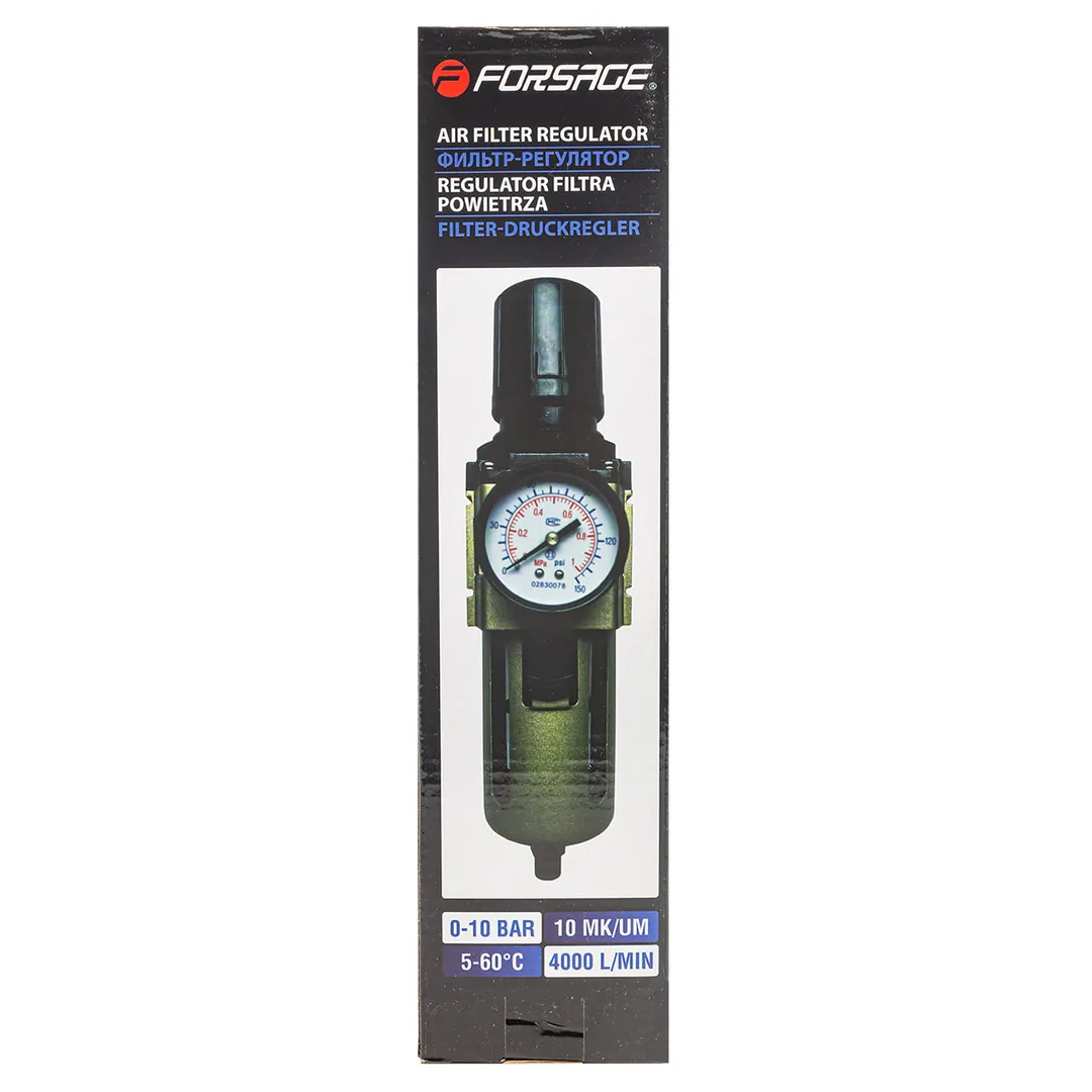 Фильтр-регулятор с индикатором давления для пневмосистем 1/2'', 10Мк, 4000 л/мин, 0-10bar, раб. температура 5°-60° Forsage F-AW4000-04