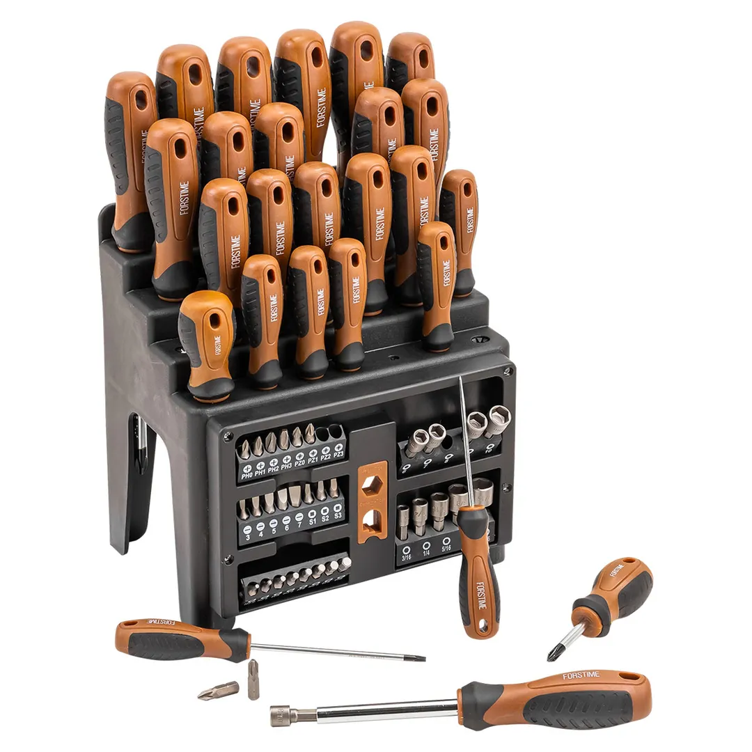 Набор отверток SL, PH, Torx, Square Head, биты SL, PH, PZ, Torx, HEX, Square Head, головки, крючки для снятия сальников 61 пр FORSTIME FT-7061