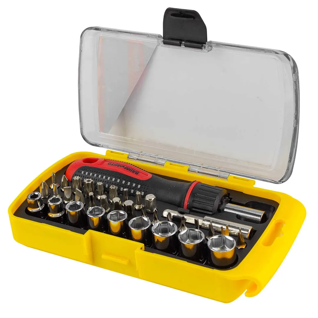 Отвертка реверсивная с битодержателем, комплектом бит и головок 36 пр. BaumAuto BM-30314236