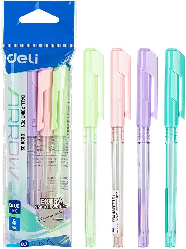 Набор ручек шариковых "Arrow" 0,7 мм., пласт., ассорти, стерж. синий, 4 шт