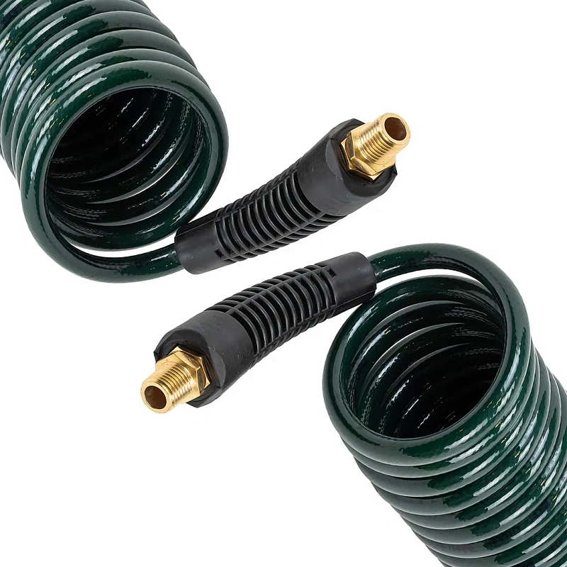 Шланг витой полиуретановый 6.5х10 мм, 15 м, с резьбовыми наконечниками 1/4'', 15бар, раб. t -20 до +60°С RockForce RF-AHC-48C