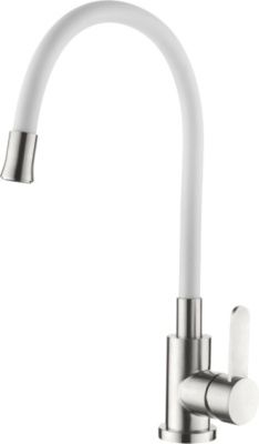 Смеситель для кухни с гибким изливом, нержавеющая сталь, сатин + белый Ledeme L74004-3