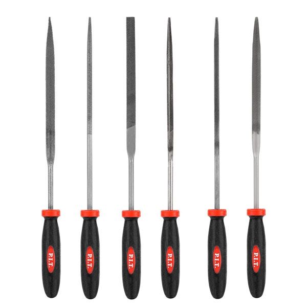 Набор надфилей HSET03-0006 (6шт, №3, 200/100 мм, перекрестная насечка, двухкомп. рукоятка) PIT HSET03-0006