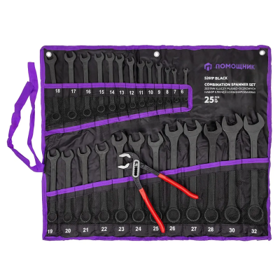 Набор комбинированных ключей 6-32 мм, пассатижи 250 мм, 26 пр Помощник 5261P+1 BLACK