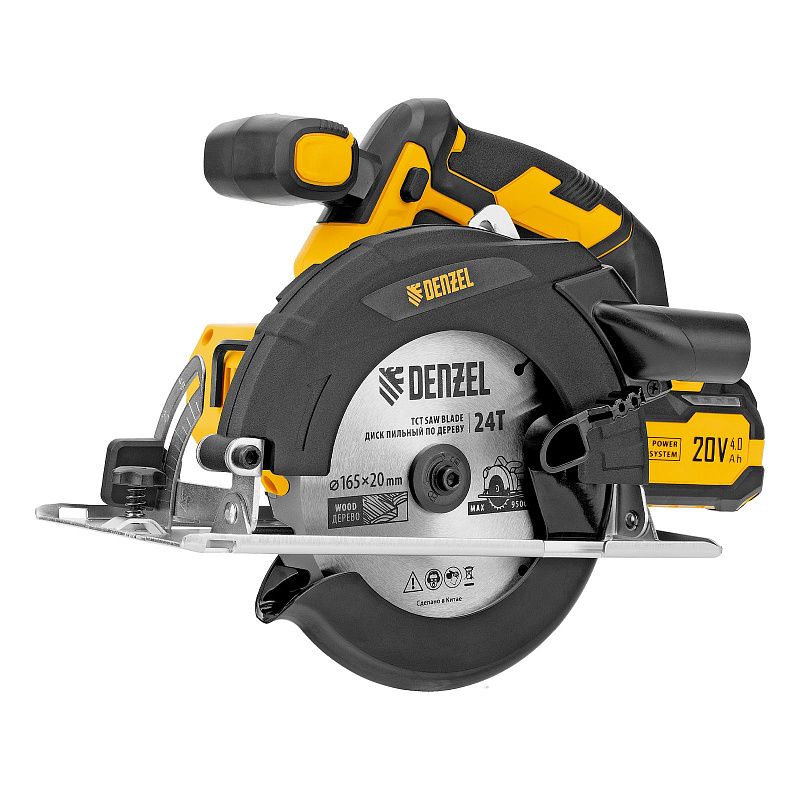 Пила циркулярная аккумуляторная CCSH-20-165, 165 мм, Li-Ion, 20 В Denzel 27405