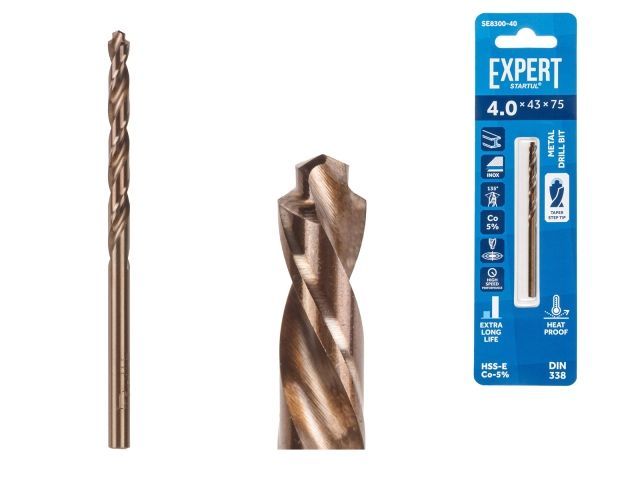 Сверло по металлу ц/х 4.0х43х75 мм HSS-Co, кобальт 5% EXPERT STARTUL SE8300-40