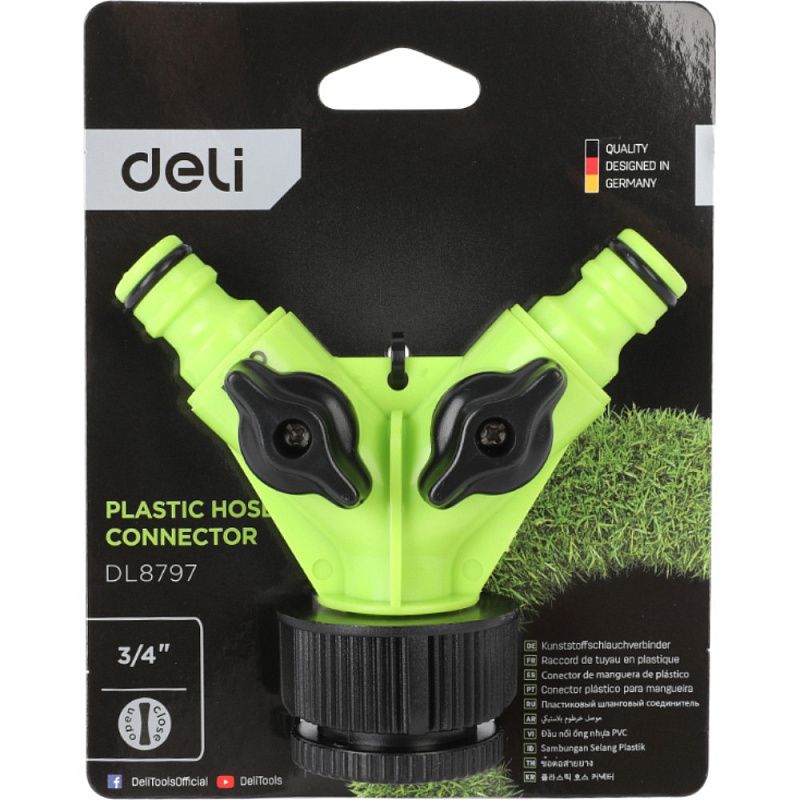 Распределитель поливочный двухканальный Deli GS EDL8797, 3/4", черный, зеленый