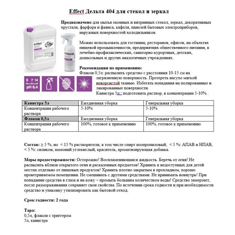 Средство для мытья окон и стекла "Effect Дельта 404"