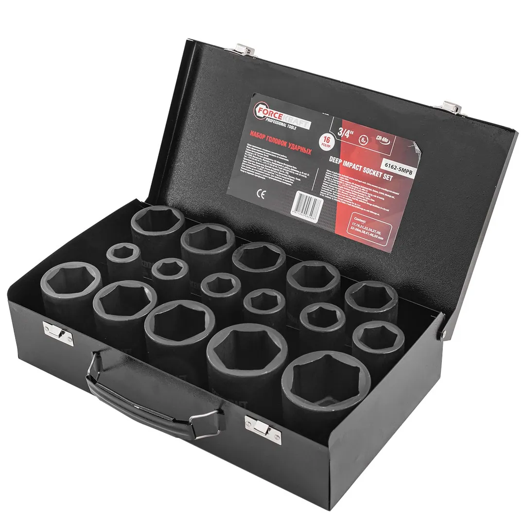 Набор глубоких ударных головок 17-50 мм 3/4'' 16 пр ForceKraft FK-6162-5MPB