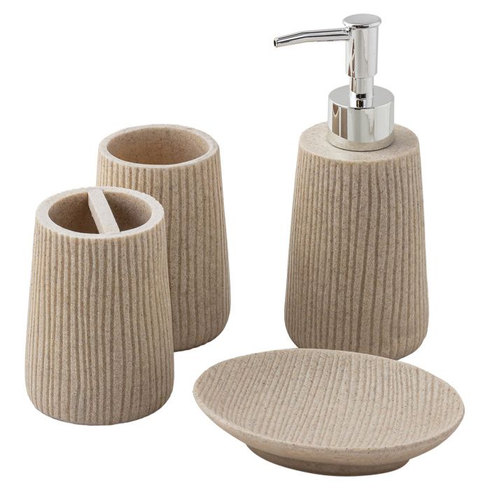 Набор для ванной комнаты 4 пр., мыльница, дозатор для мыла, подставка для зубных щеток, подставка для косметических аксессуаров La and Te beaute LT-BS-2