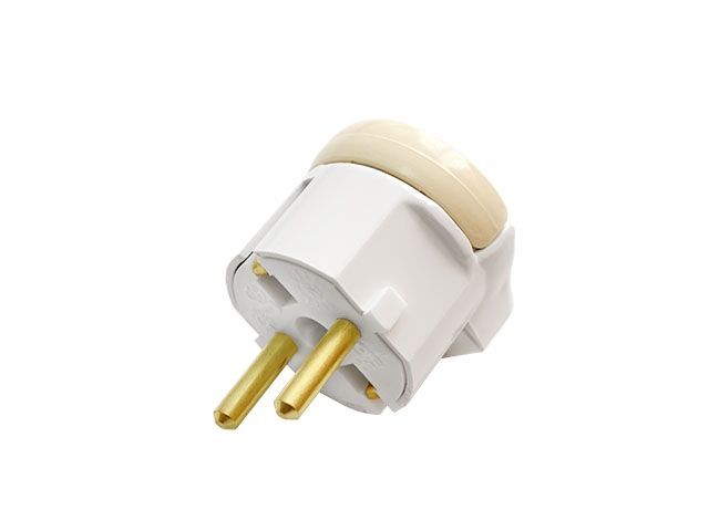 Вилка угловая с откидывающимся ушком (с/з, 16А, 250В) белая, Bylectrica В16-363