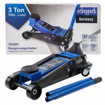 Домкрат подкатной 3 т, 135-465 мм, гидравлический низкопрофильный двухпоршневой с резиновой накладкой Scheppach Sch-T83505