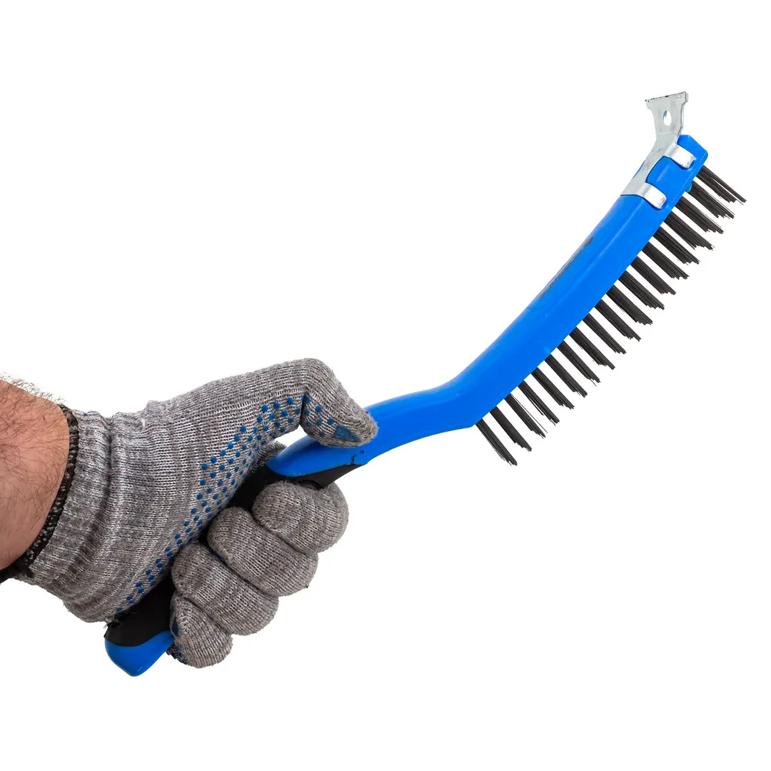 Щетка по металлу ручная в пластиковом корпусе с прорезиненной рукояткой 3x19 рядов Forsage F-340122113