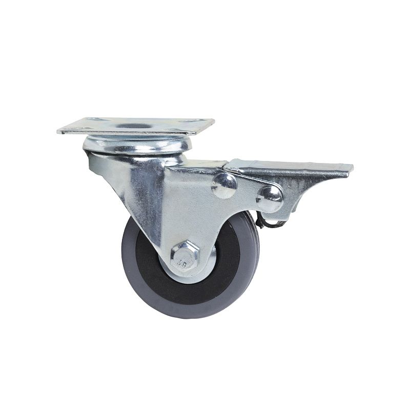 Колесо меб. TECH d50 h70 с площадкой с торм., серый AKS 119589