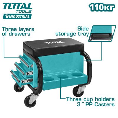 Сиденье механика на колесах с 3-мя ящиками TOTAL THCS103
