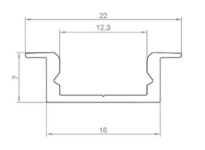 Профиль алюминиевый врезной 2207 с экраном, цвет алюминий, 3м, GS 116326