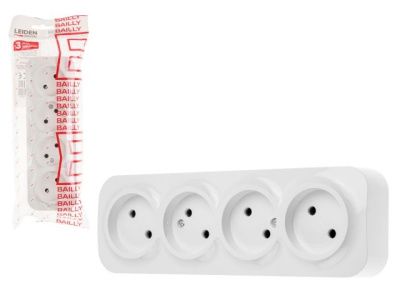 Розетка 4-ая, открытая, б/з белая, Bailly, LEIDEN ELECTRIC 806010