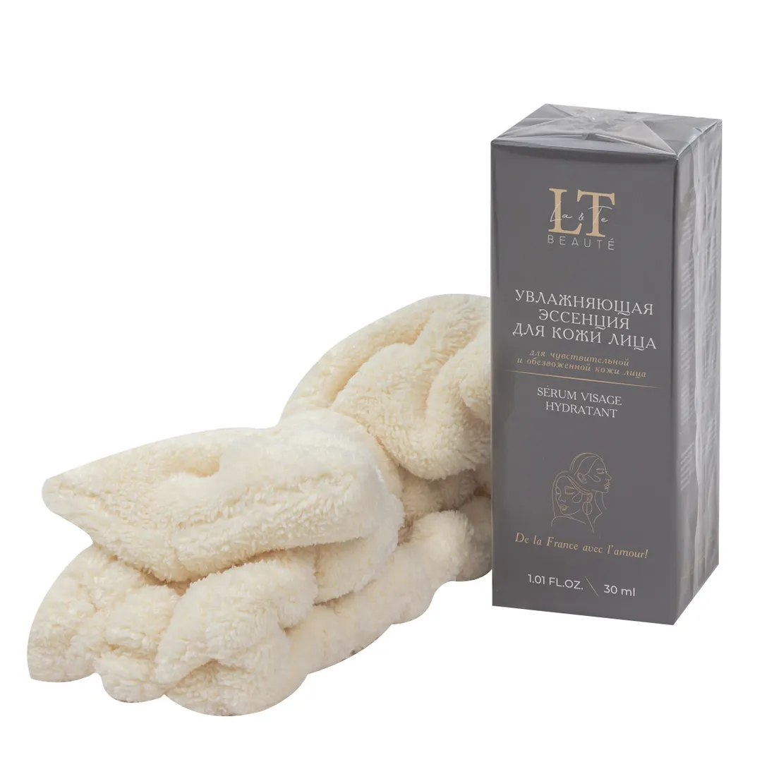 Набор: увлажняющая эссенция для кожи лица 30 мл LT-1848, повязка на голову-бант, белая La and Te beaute LT-35
