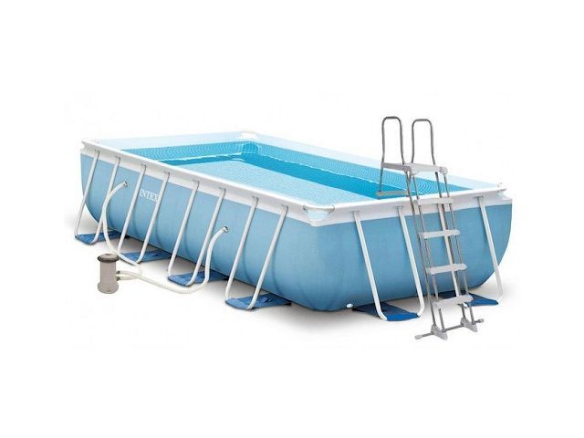 Каркасный бассейн Prism Frame, прямоугольный, 400х200х100 см + фильтр-насос 220 В, лестница, от 6 лет INTEX 26788NP