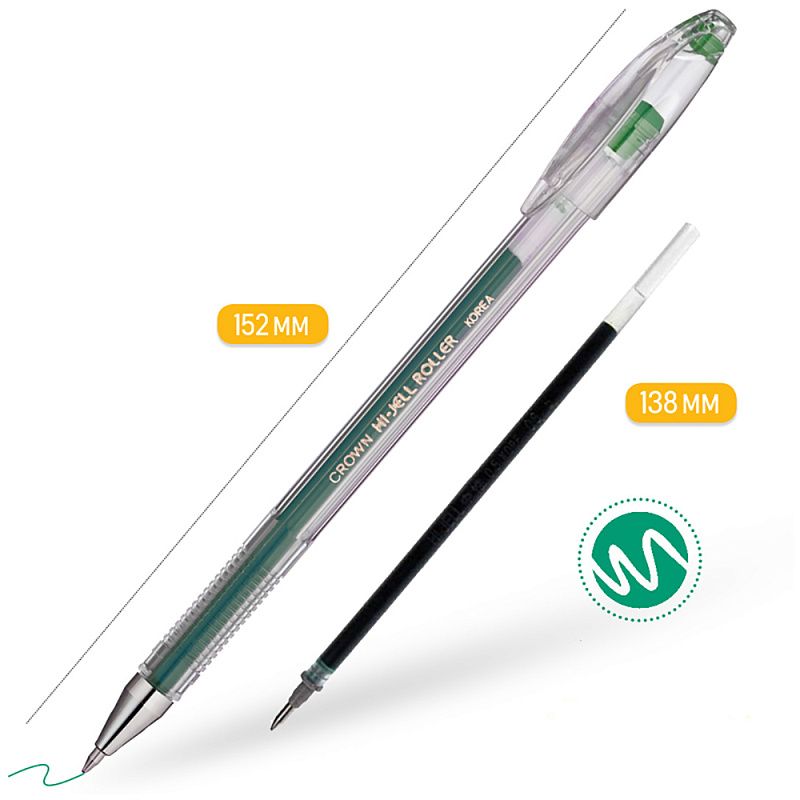 Ручка гелевая "Hi-Jell", 0.5 мм, прозрачный, стерж. зеленый