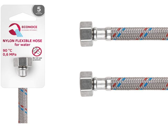 Подводка гибкая, Nylon, гайка 1/2" - гайка 1/2" 150 см, 6 Bar, 90°С ECONOCE EC034150