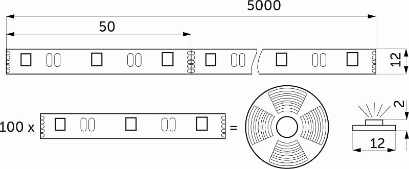 Лента светодиодная RGBW 10W/m, 12V, 12мм, 5050, 60 д/м, IP20, цветная + теплый белый 5м, AKS 115352