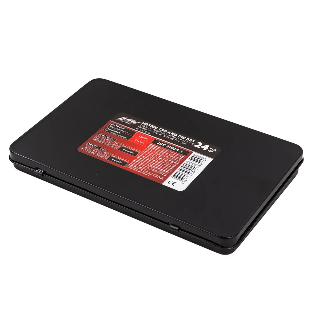 Набор метчиков и плашек метрический 24 пр М5х0.8/0.9, М6х0.75/1, М8х1/1.25, М10х1.25/1.5, М12х1.5/1.75 JBC JBC-M024-1