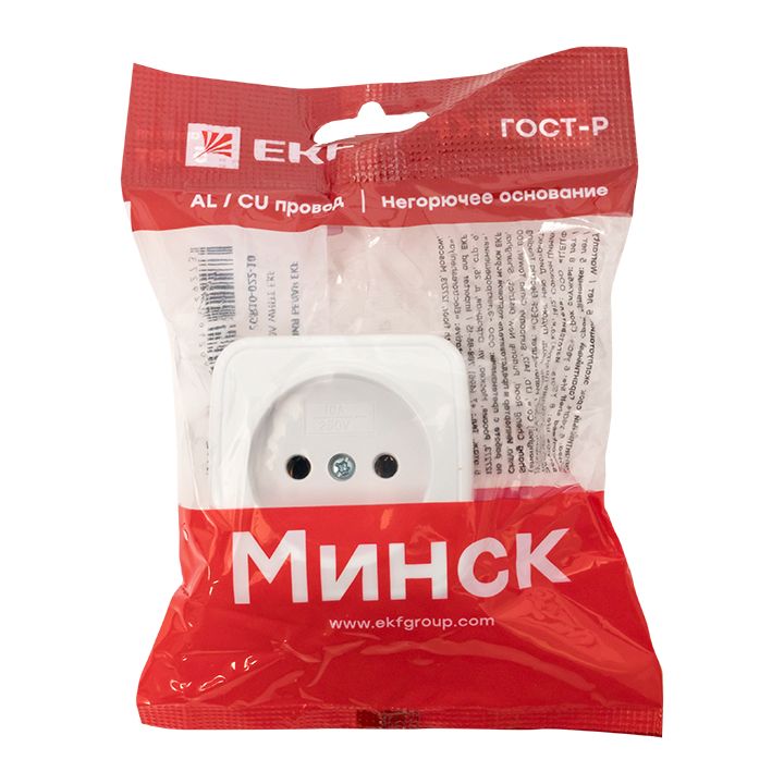Минск Розетка 1-местная ОП 10А без заземления белая EKF Basic EGR10-022-10