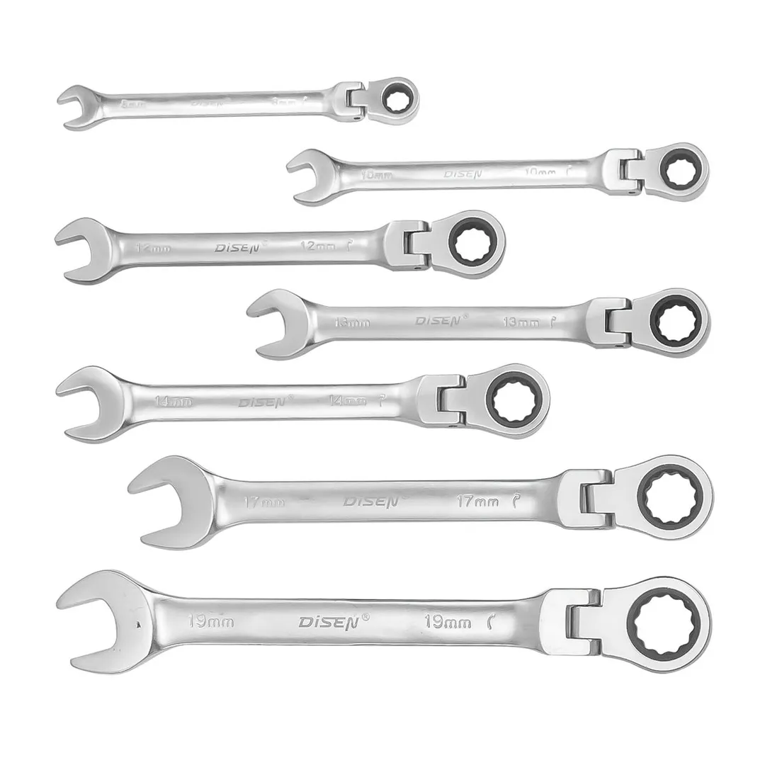 Набор ключей трещоточных с шарниром 8-19 мм, 7 пр. DISEN DSD1510F