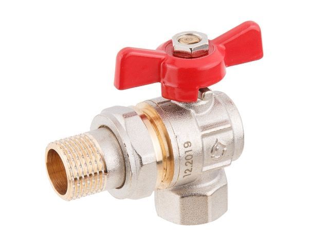Кран шаровый угловой 1/2" нар.-вн. бабочка, со сгоном PN40, AV Engineering AVE094012E