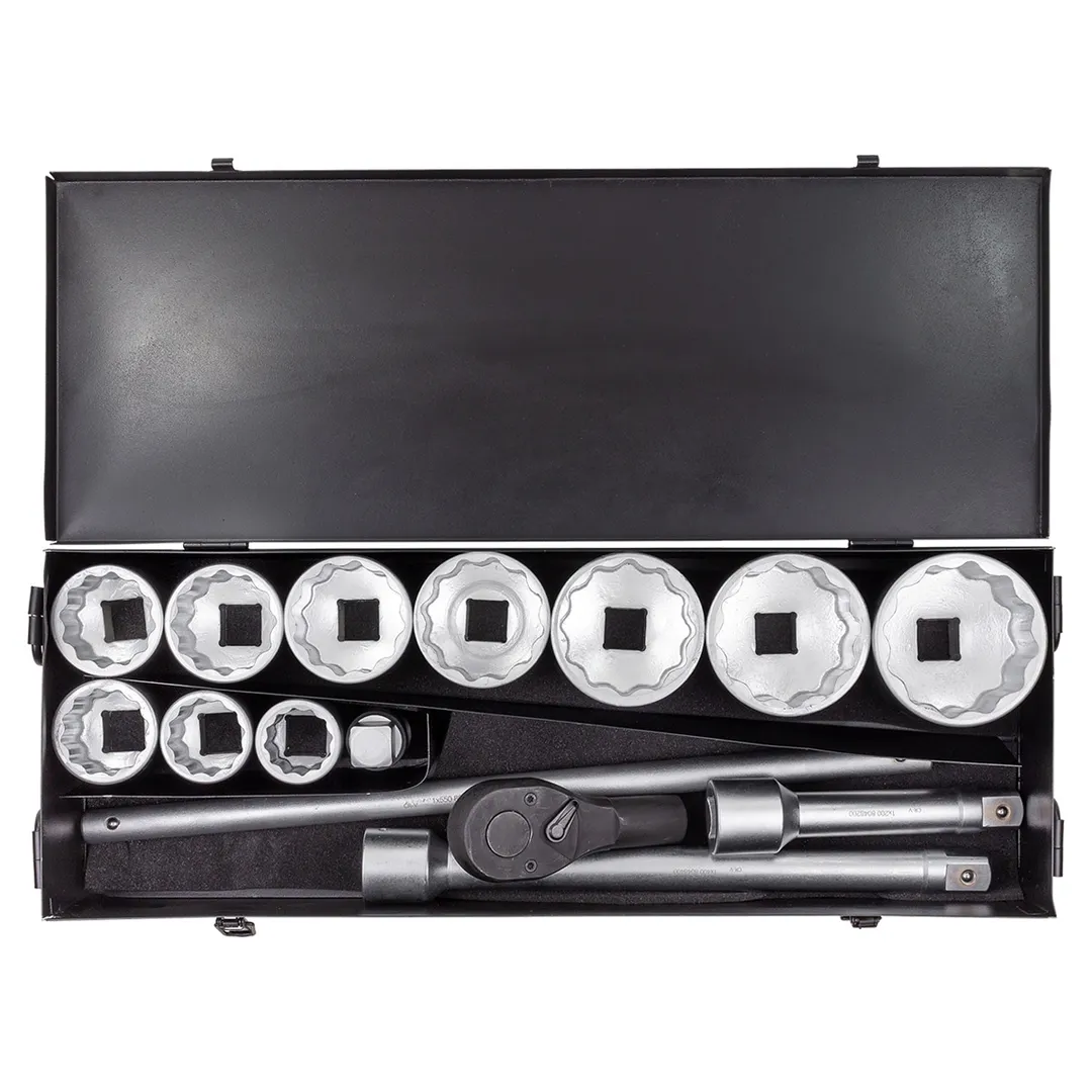 Набор головок 36-80 мм 1'' 12-гр с трещоткой 15 пр ForceKraft FK-8141-9