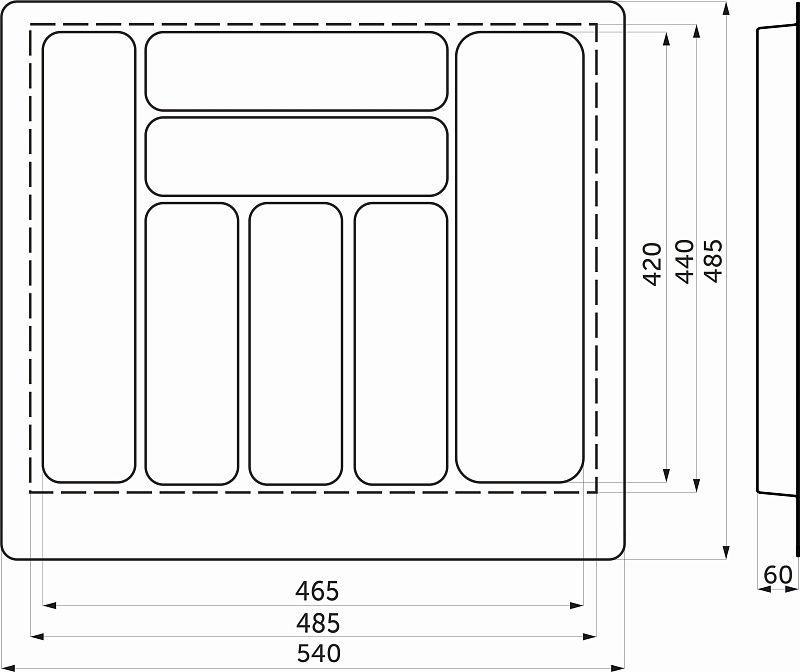 Лоток для столовых приборов 600 BASIC 540*485, серый AKS 114059